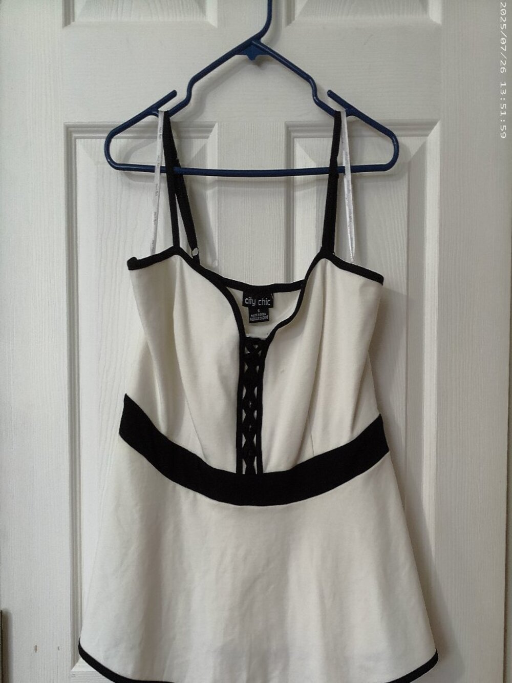 City Chic White Tank Top with Black Trim